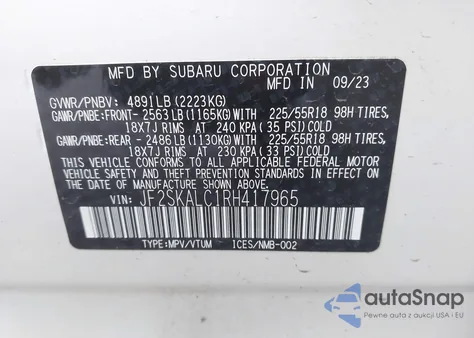 2024 Subaru Forester Limited z USA, uszkodzony, nr VIN JF2SKALC1RH417965